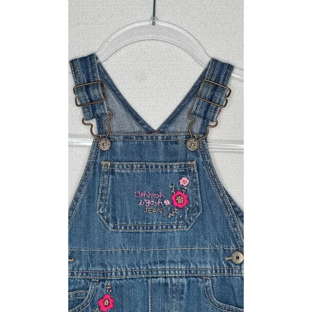 Y2K OshKosh B’gosh Denim Jumper Dress Floral Embroidered 12M